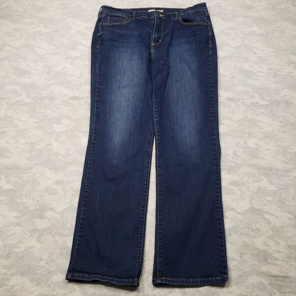 Levis 504 Jeans Womens 16 Blue Straight Dark‎ Wash Denim Stretch High Rise - Picture 1 of 11